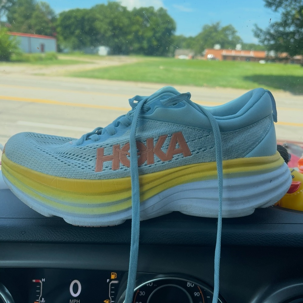 Hoka Women's Athletic Shoes in Light Blue and Yellow